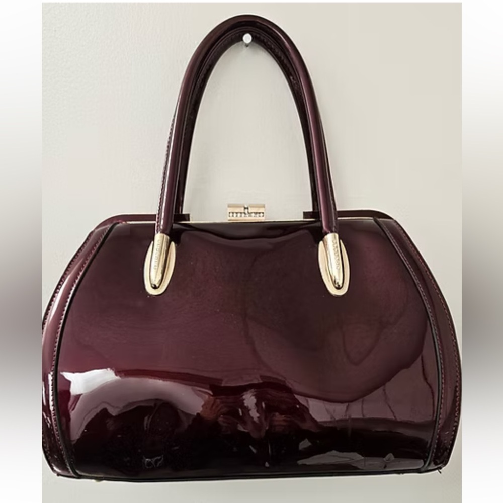 Burgundy Structured Satchel with Metallic Accent